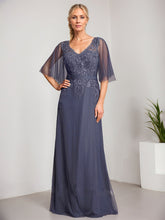 A-line V-Neck Floor-Length Lace Chiffon Mother of the Bride Dress With Sequins Beading